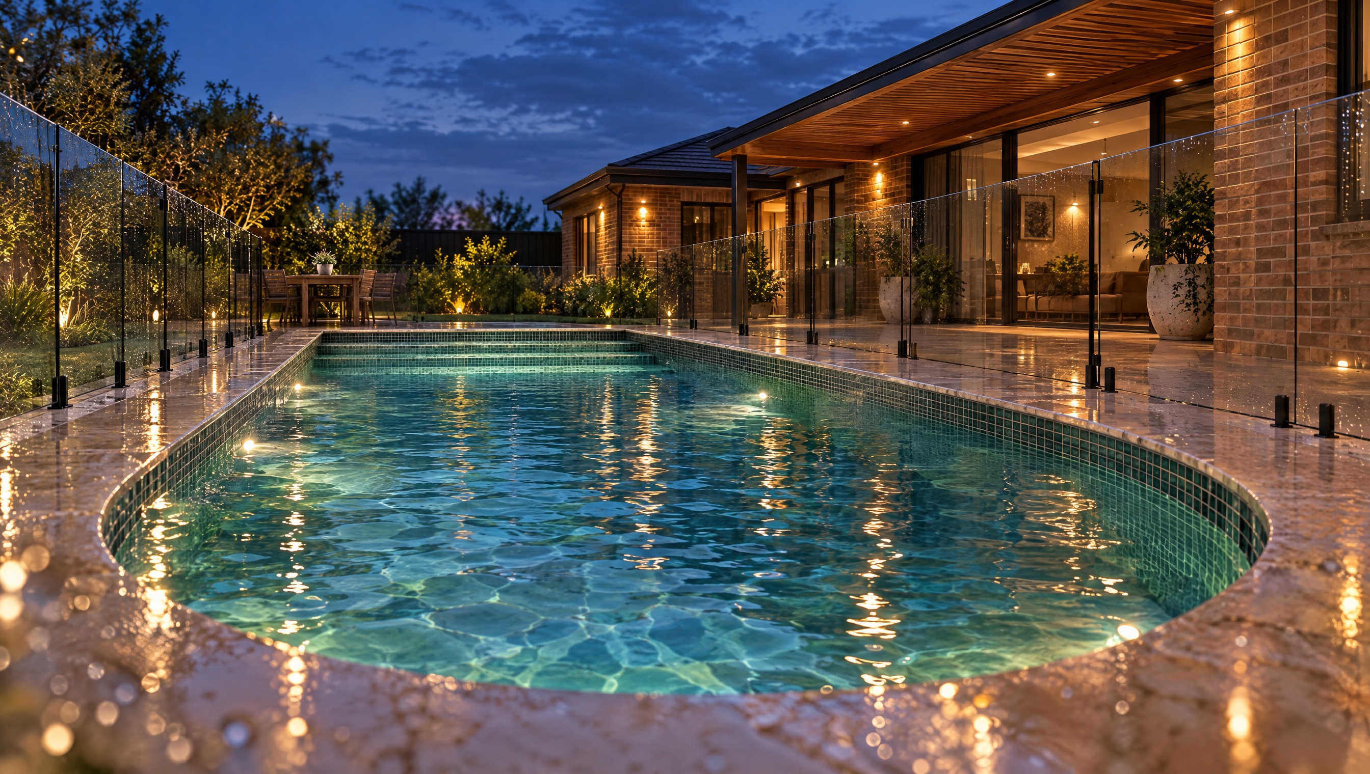 Evening view of the sample pool